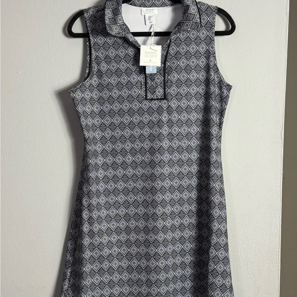 Sigrid Olsen Black and White Geometric Mini Dress